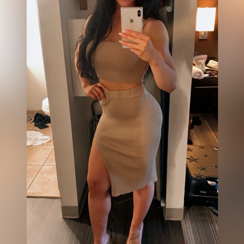 Fashion Nova Two Piece Ribbed Mid Length Skirt Set